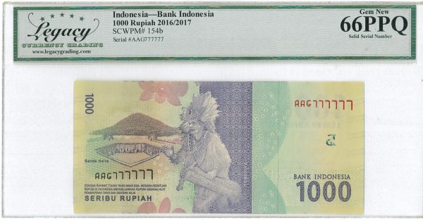 Indonesia 1000 Rupiah Meutia 2017 / 2016 AAG Solid 7 Pick# 154b PCGS 66 PPQ