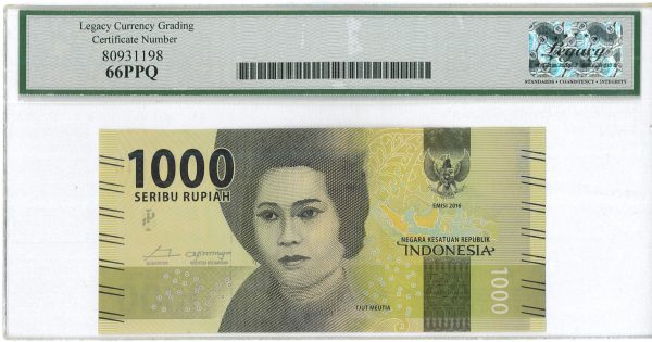 Indonesia 1000 Rupiah Meutia 2017 / 2016 AAG Solid 7 Pick# 154b PCGS 66 PPQ - Image 2